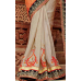 Tremendous Orange Colored Embroidered Net Jacquard Saree